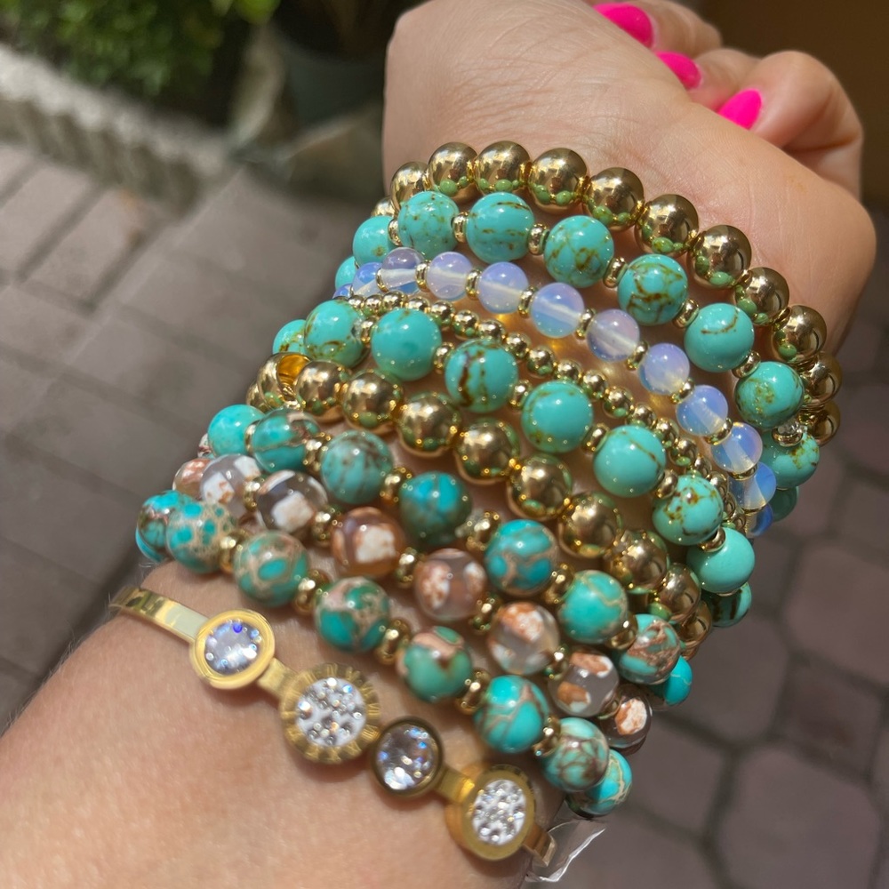Turquoise beaded bracelets  single or 10 piece bracelets